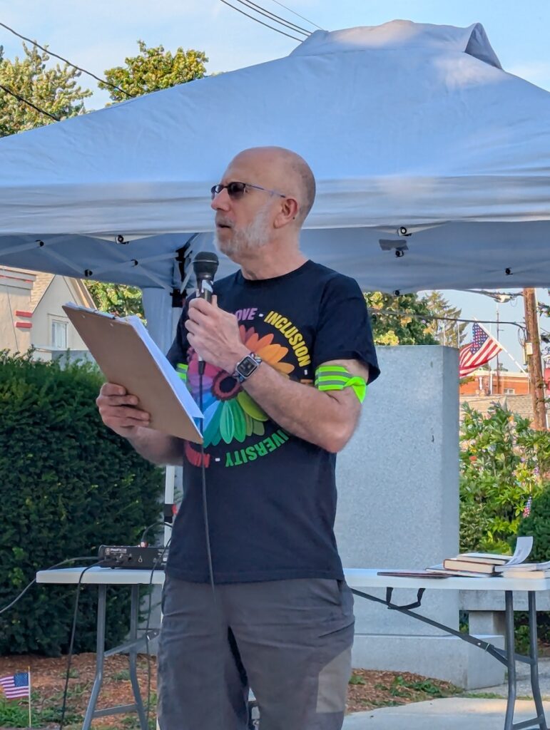 David Behrstock addressing the crowd