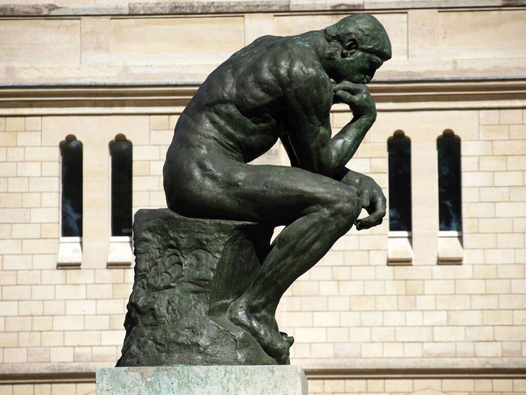 The Thinker: August Rodin's The Thinker used as a model the prizefighter Jean Baud. The first bronze casting of this sculpture was put on exhibit in Paris in 1904; there are 27 other full-size bronze castings on display elsewherein the world, plus innumerable replicas of varying sizes.
