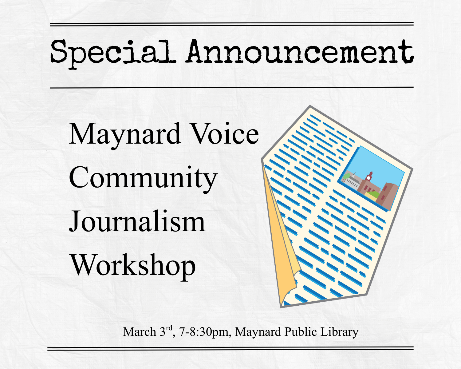 The Maynard Voice Seeks Volunteer Writers: Join Our March 3 Journalism Workshop